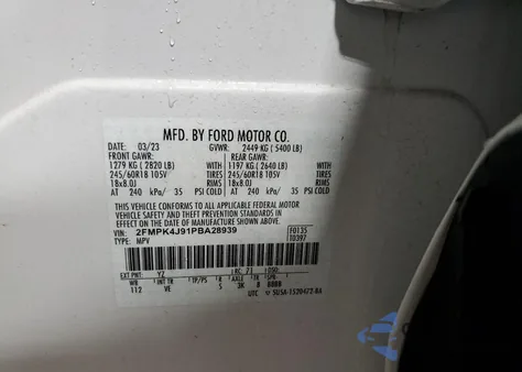 2023 Ford Edge Sel from USA, damaged, VIN 2FMPK4J91PBA28939